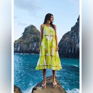 FARM Rio yellow neon garden midi dress
